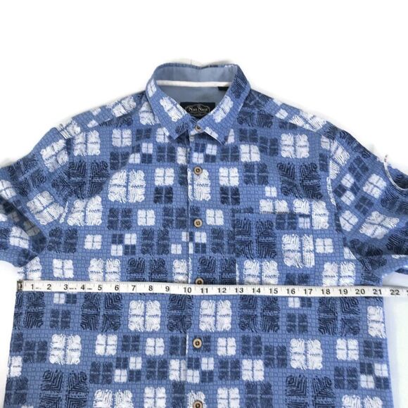 Nat Nast Silk Blend Short Sleeve Shirt Men's Medium Button Up Geometric Print - Picture 6 of 11